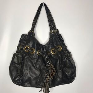 Black leather shoulder bag